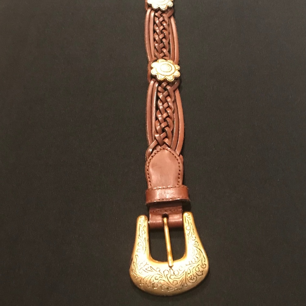 Vintage Leather Belt Women’s Western with Silver Embellishments Genuine Leather